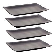 Kit 4 Pratos Retangulares Sushi Oriental Melamina 24,5cm