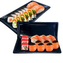 Kit 4 Pratos Servir Sushi Porcelana Retangular 22x11cm Preto