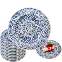 Kit 4 Pratos Sobremesa Melamina 21cm Decorado Azul Material Que Não Quebra Não Risca Casa Mesa Restaurante Piscina Kit 4 Pratos Sobremesa Melamina 21cm Decorado Azul Material Que Não Quebra Não Risca Casa Mesa Restaurante Piscina