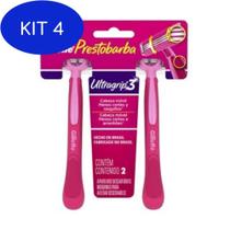 Kit 4 Prestobarba Ultragripe3 Aparelho Feminino Com 2 un