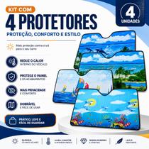 Kit 4 Protetores Solar ParaBrisa Carro, Contra Sol Estampado, Dobrável Universal 60x125cm Kit 4 Protetores Solar ParaBrisa Carro, Contra Sol Estampado, Dobrável Universal 60x125cm