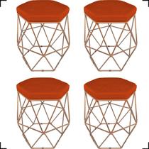 Kit 4 Puff Decorativo Hexagonal Aramado Para Sala Quarto - Clique E Decore