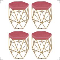 Kit 4 Puff Decorativo Hexagonal Aramado Para Sala Quarto - Clique E Decore