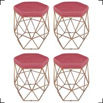 Kit 4 Puff Decorativo Hexagonal Aramado Para Sala Quarto - Clique E Decore