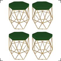 Kit 4 Puff Decorativos Para Sala Hexagonal Aramado Base Bronze/Dourada/Preta Suede Cores - Clique E Decore - Clique & Decore