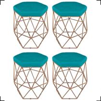 Kit 4 Puff Decorativos Para Sala Hexagonal Aramado Base Bronze/Dourada/Preta Suede Cores - Clique E Decore