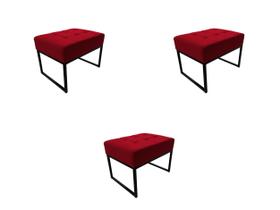 Kit 4 Puffs Base Aluminio Tommy Sued Azul Marinho - Kimi Design