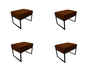 Kit 4 Puffs Base Aluminio Tommy Veludo Azul Marinho - Kimi Design