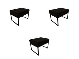 Kit 4 Puffs Base Aluminio Tommy Veludo Preto - Kimi Design