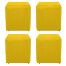 Kit 4 Puffs Decorativos Dado material sintético Amarelo - KDAcanto Móveis