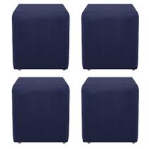 Kit 4 Puffs Decorativos Dado Sala de Estar Recepção Suede Azul Marinho