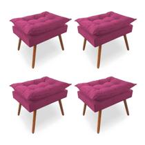 Kit 4 Puffs Decorativos Quadrados Opala Pés Palito Tecido Suede Rosa Kimi Decor