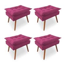 Kit 4 Puffs Decorativos Quadrados Opala Pés Palito Tecido Suede Rosa Kimi Design