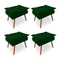 Kit 4 Puffs Decorativos Quadrados Opala Pés Palito Tecido Suede Verde Kimi Decor