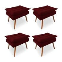 Kit 4 Puffs Opala Pés Palito Veludo Marsala - Kimi Design Kit 4 Puffs Opala Pés Palito Veludo Marsala - Kimi Design