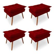 Kit 4 Puffs Opala Pés Palito Veludo Vermelho - Kimi Design Kit 4 Puffs Opala Pés Palito Veludo Vermelho - Kimi Design
