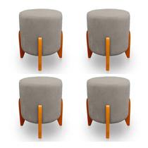 Kit 4 Puffs Thor Pés Em Madeira Sued Rose - Kimi Design