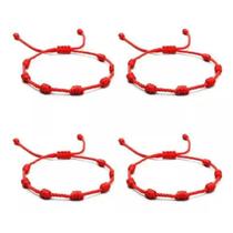 Kit 4 Pulseira Vermelha De Sete 7 Nós Kabbalah Afastar O Mal