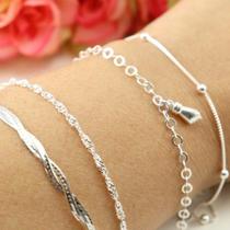 Kit 4 Pulseiras Com Figa Prata Legitima 925