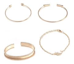 Kit 4 Pulseiras Femininas Folheado A Ouro 18K Presente dia das Mães e Namorada