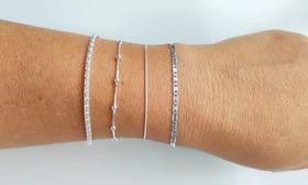Kit 4 Pulseiras Pipoca Bolinha Rabo Rato Piastrine Prata 925
