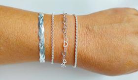 Kit 4 Pulseiras Trançada Portuguesa Coração Baiana Prata 925