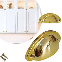 Kit 4 Puxador de Gavetas Móveis Guarda Roupas Cômodas Portas Armários Dourado Concha Metal