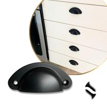 Kit 4 Puxador de Gavetas Móveis Guarda Roupas Portas Armários Preto Concha Metal