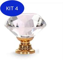 Kit 4 Puxador Diamante 30Mm Vidro Dourado - Vedor