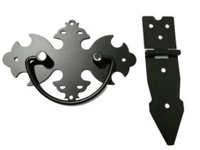 Kit 4 Puxadores Rustico Medalhão + 6 Dobradiças Preto L116