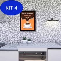 Kit 4 Quadro Decorativo A Vida Só Começa Depois Do Café