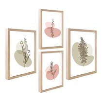 Kit 4 Quadro Decorativo Abstrato Boho Luxo Bege Sala Cozinha ânfora com Moldura Caixa Alta 40cm
