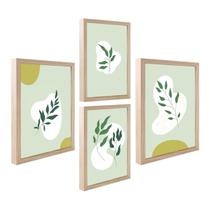 Kit 4 Quadro Decorativo Abstrato Boho Luxo Bege Sala Cozinha ânfora com Moldura Caixa Alta 40cm