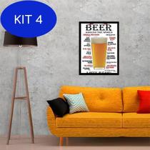 Kit 4 Quadro Decorativo Beer Around The World 34x23cm