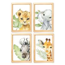 Kit 4 Quadro Decorativo Infantil Quarto Bebê Safari Aquarela