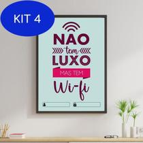 Kit 4 Quadro Decorativo Não Tem Luxo Mas Tem Wi-Fi - Azul