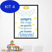 Kit 4 Quadro Decorativo Oração - Anjo Da Guarda Azul