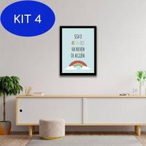 Kit 4 Quadro Decorativo Seja O Arco-Íris Da Nuvem De Alguém