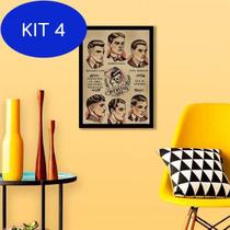 Kit 4 Quadro Decorativo Vintage Hair Men'S Style 34x23cm