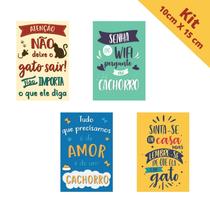 Kit 4 Quadro Placa Decorativa Pets 10X15cm