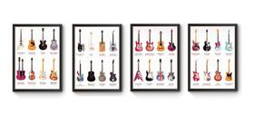 Kit 4 Quadros A4 Guitarras Mais Famosas Do Rock