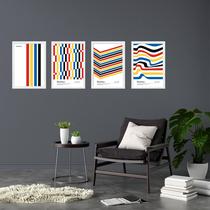 Kit 4 Quadros Abstratos Coloridos Retrô Bauhaus 45x34cm - com vidro