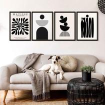 Kit 4 Quadros Abstratos P&B Matisse 24x18cm - Madeira