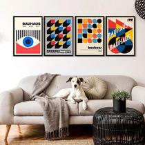 Kit 4 Quadros Abstratos Posters Bauhaus 24X18Cm - Com Vidro