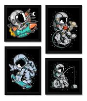 Kit 4 Quadros Arte Astronauta Decoraação Quarto Criança