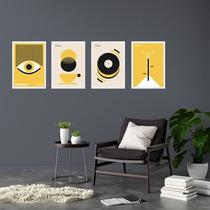 Kit 4 Quadros Artes Bauhaus Amarelo e Preto 45x34cm - com vidro