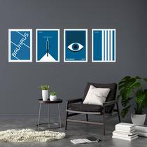 Kit 4 Quadros Artes Bauhaus Azuis e Branco 45x34cm Kit 4 Quadros Artes Bauhaus Azuis e Branco 45x34cm