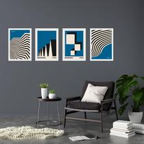Kit 4 Quadros Artes Bauhaus Azuis e Preto 24x18cm - com vidro Kit 4 Quadros Artes Bauhaus Azuis e Preto 24x18cm - com vidro