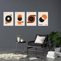 Kit 4 Quadros Artes Bauhaus Laranja Bege Preto 33x24cm - com vidro