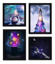 Kit 4 Quadros Artes Nasa Astronauta Planetas Decoração Kit 4 Quadros Artes Nasa Astronauta Planetas Decoração